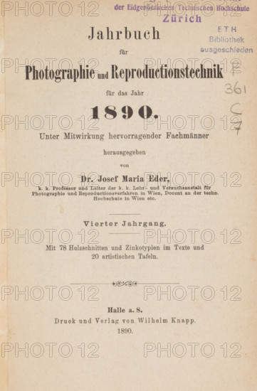 Jahrbuch für Photographie und Reproduktionstechnik, book, collector's mark: 'ETH, Bibliothek,