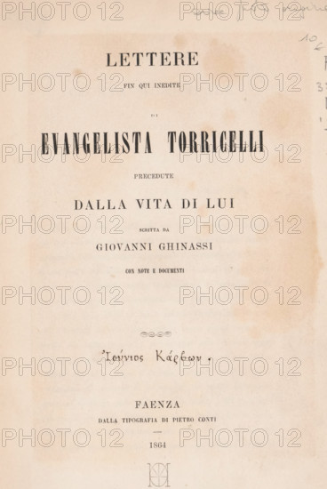Lettere fin qui inedite di Evangelista Torricelli, book, writer (clerical worker): Giovanni