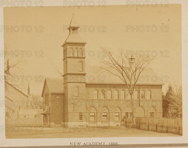 New Academy. 1856, View of the second location of the Friends Academy in New Bedford,