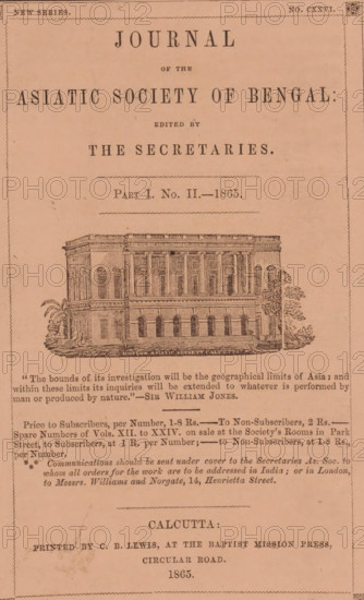 Journal of the Asiatic Society of Bengal. Part 1, History, archaeology, numismatics, philology, and
