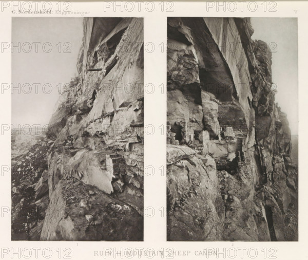 Ruin 11, Mountain Sheep Cañon, Two views of a ruined cliff dwelling in Mesa Verde National Park,