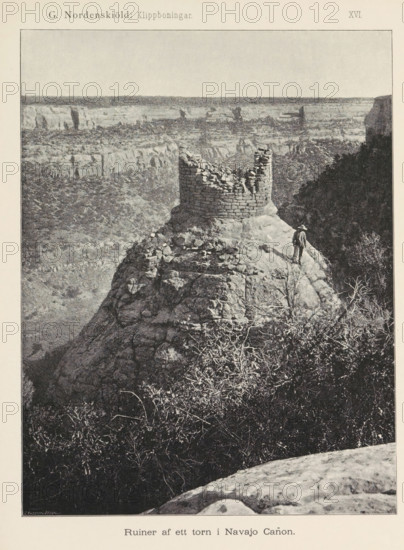 Ruin på mesan, View of the ruin, probably in Mesa Verde National Park, page, photomechanical print,