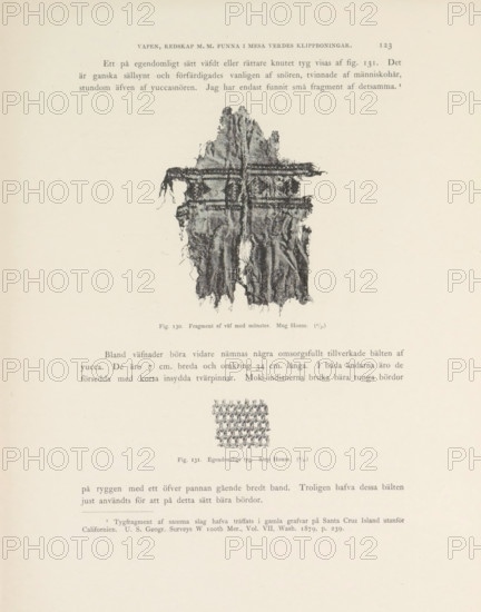 Bomullsväfnad. Ruin 9, Two fragments of cotton fabrics found in Mesa Verde National Park, page,