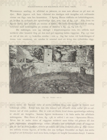 Estufa i ruin 9, View of a ruined cliff dwelling in Mesa Verde National Park, page, photomechanical