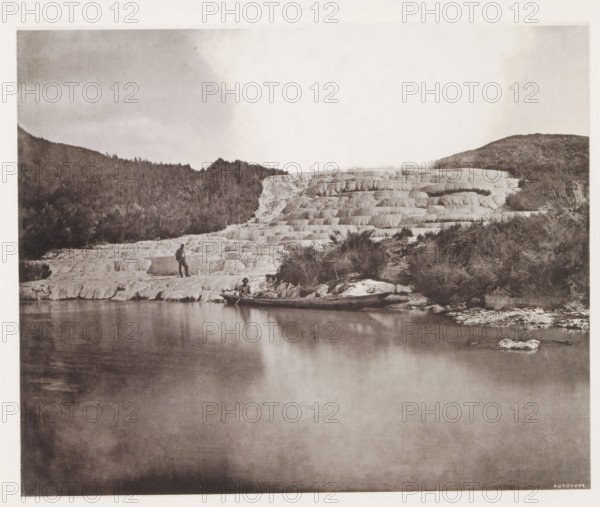 View of the Pink Terraces along Lake Rotomahana, page, photomechanical print, photographer: Daniel