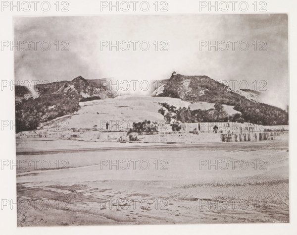 View of the White Terraces at Lake Rotomahana, page, photomechanical print, photographer: Daniel