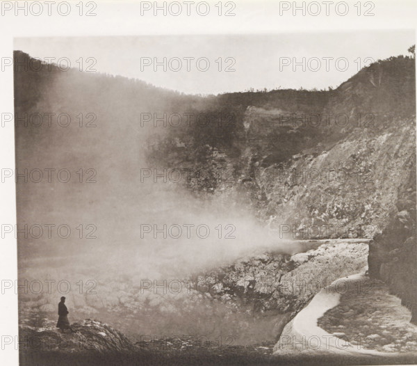 View of a geyser in Lake Rotomahana, page, photomechanical print, photographer: Daniel Louis Mundy,
