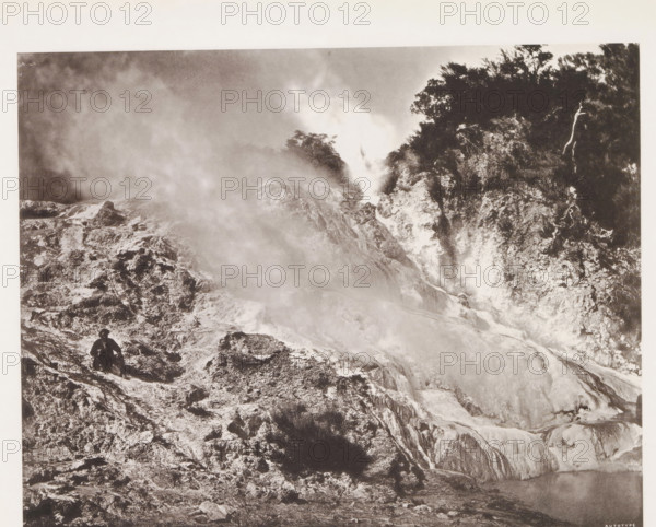 Geyser near Lake Rotomahana, page, photomechanical print, photographer: Daniel Louis Mundy, New