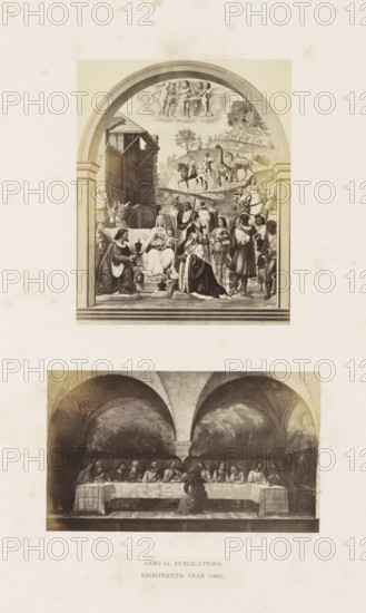 Two photo reproductions of a publication by the Arundel Society with paintings, photograph,