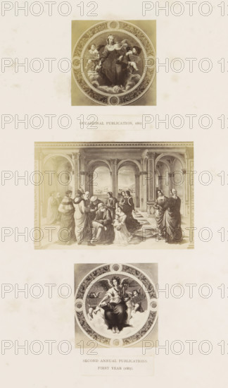 Three photographic reproductions of a publication by the Arundel Society with paintings and a print