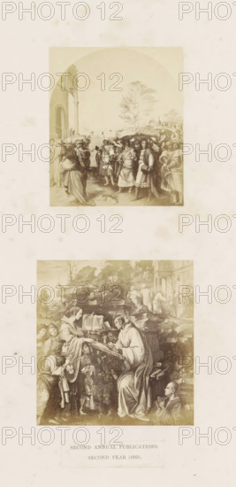 Two photo reproductions of a publication by the Arundel Society featuring a painting by Filippino