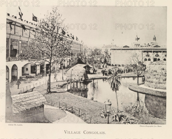 View of a recreated Congolese village during the world exhibition in Antwerp, Village Congolais,
