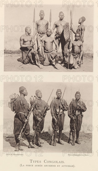 Types Congolais (La force armée ancienne et actuelle), Two group portraits of Congolese men with