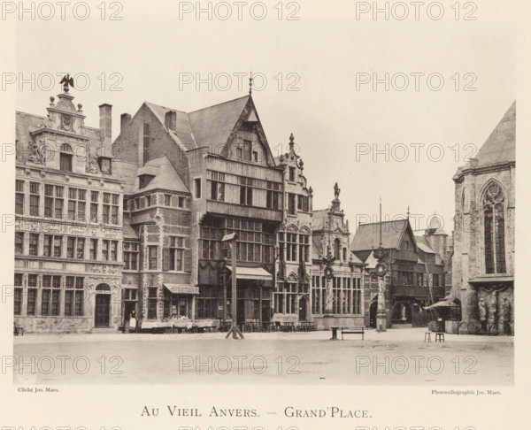 Au vieil Anvers - Grand'Place, View of the Grote Markt in Antwerp, page, photomechanical print,