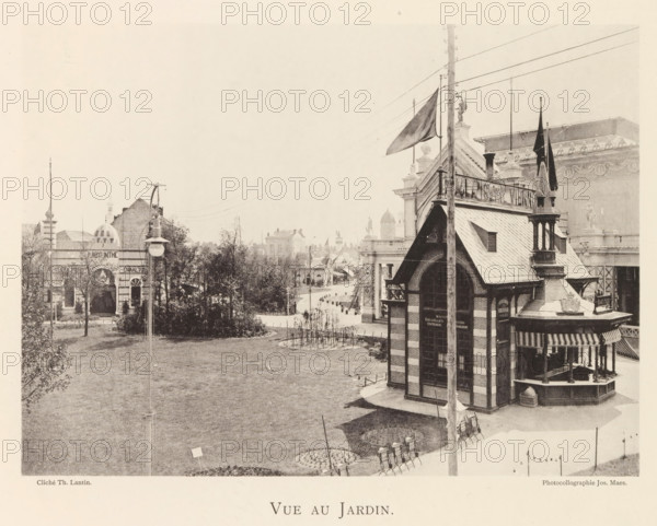 Vue au jardin, Garden on the grounds of the world exhibition in Antwerp, page, photomechanical
