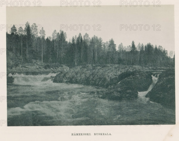 View of rocks and a rapid in a river, Hämekoski. Ruskeala, page, photomechanical print,