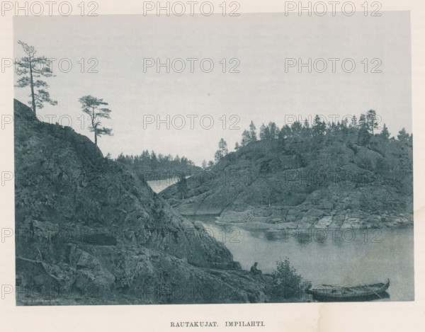 Ratakujat. impilahti, An unknown man on the shore with a rowing boat in the river, page,
