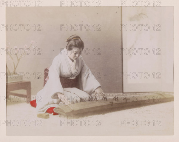 Woman playing the koto, photograph, page, Japan, c. 1887 - in or before 1897, photographer, colorer