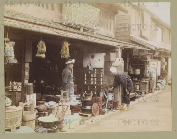 View of a shopping street, photograph, page, Japan, c. 1887 - in or before 1897, photographer,