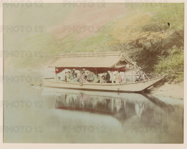 Houseboat, photograph, page, Japan, c. 1888 - in or before 1898, photographer, colorer (graphic