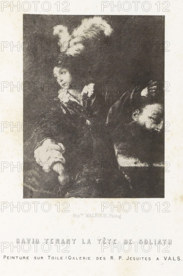 Photo reproduction of a painting depicting David with the head of Goliath, David tenant la tête de
