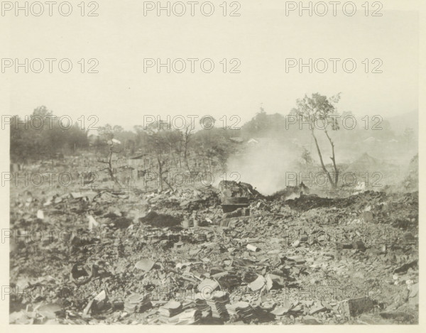 Destroyed buildings in Kasamatsu after an earthquake, page, photomechanical print, Kasamatsu,