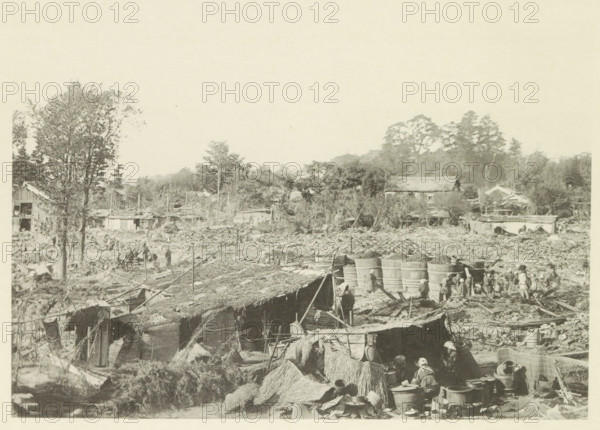 Destroyed buildings in Kasamatsu after an earthquake, page, photomechanical print, Kasamatsu,