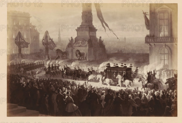 Photo reproduction of a design for the procession carrying the body of King Léopold I of Belgium