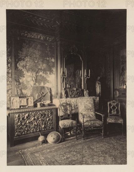 Room in the house of Antonin Terme with his collection of antiquities, photograph, page, Liège, c.