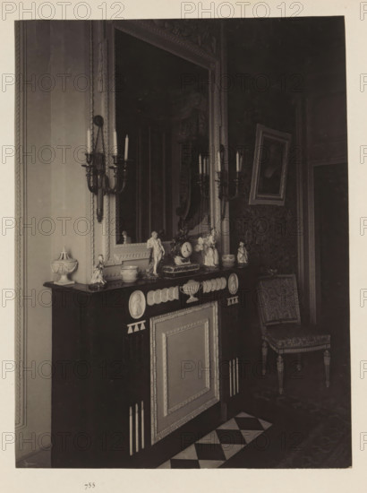 Room in the house of Antonin Terme with its collection of antiquities, statue of Hercules, clock
