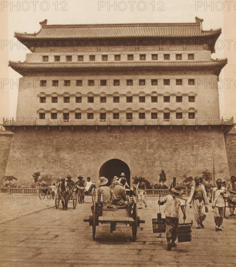 View of Zhengyang Men, page, photomechanical print, photographer: Donald Mennie, Beijing, cliché