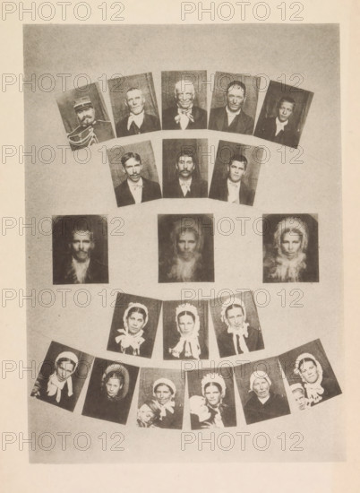 Seventeen portraits of inhabitants around the Montagne Noire, with three superimpositions of these