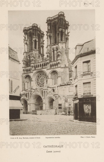 View of the Cathedral of Laon, France, Cathédrale, Laon (Aisne), page, photomechanical print,