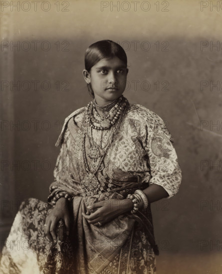 Kandian Lady, Portrait of a young woman from Kandy in Ceylon, album page, photograph, Part of Album