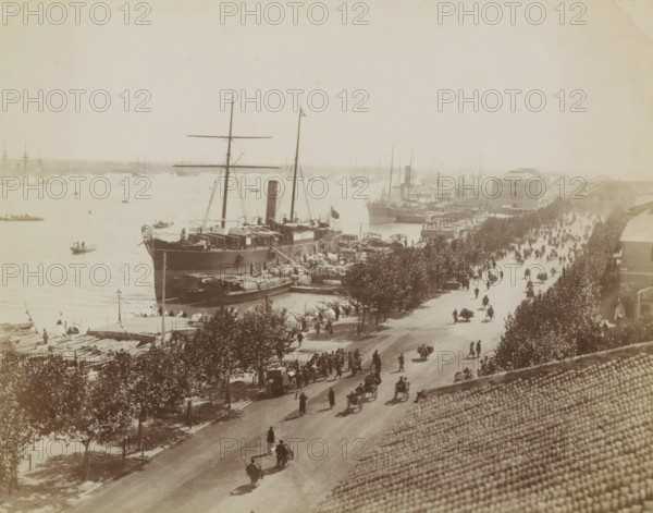 View of the Bund waterfront in Shanghai, album page, photograph, Part of Album with 50 photographs