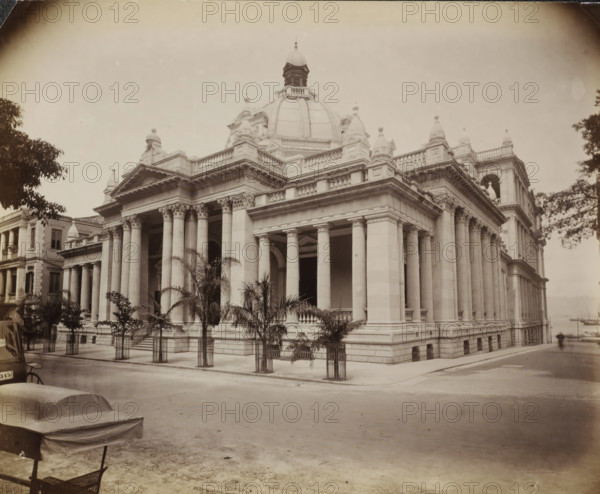Exterior of the Hong Kong-Shanghai Bank in Hong Kong, album page, photograph, Part of Album with 50