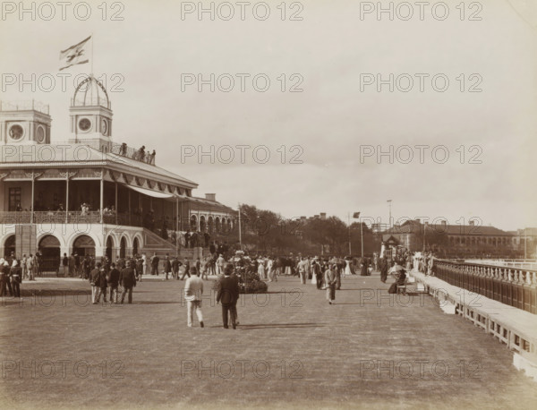 View of the horse racetrack and grandstand of Shanghai, album page, photograph, Part of Album with