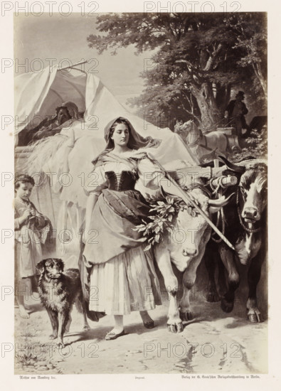 The Procession of Emigrants, Photographic reproduction of a painting by AG von Ramberg, depicting