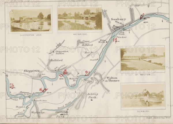 Shepperton lock, View of a lock in the Thames at Shepperton, photograph, page, photographer: Henry