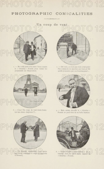 Un coup de vent, Cartoon about two men who lose their hats during a storm, page, photomechanical