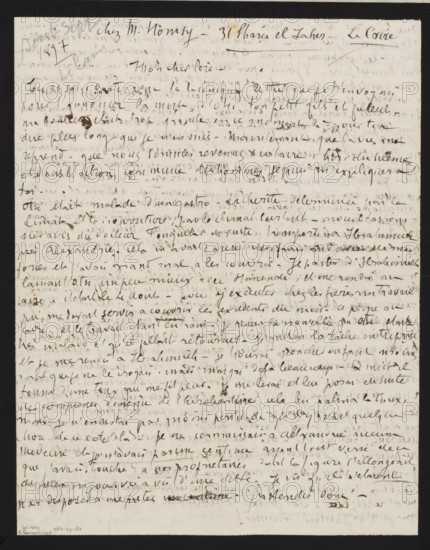 Letter to Emile Ernest Bernard, letter, Letter dated Aout-Sept 1897 in later hand., writer