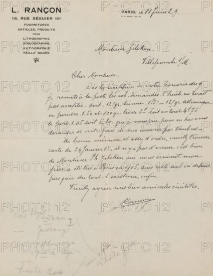 Letter to Philip Zilcken, letter, Letter contains note from Philip Zilcken., writer (clerical