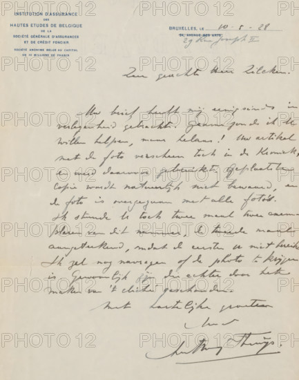 Letter to Philip Zilcken, letter, writer (clerical worker): Anthony Struys, Brussels, 1928-05-28,