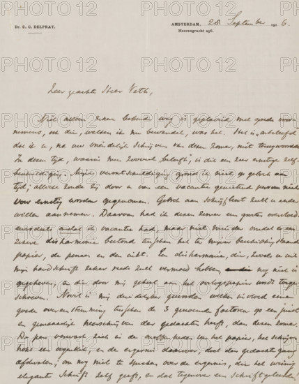 Letter to Jan Veth, letter, writer (clerical worker): CC Delprat, Amsterdam, 1916-09-28, writer