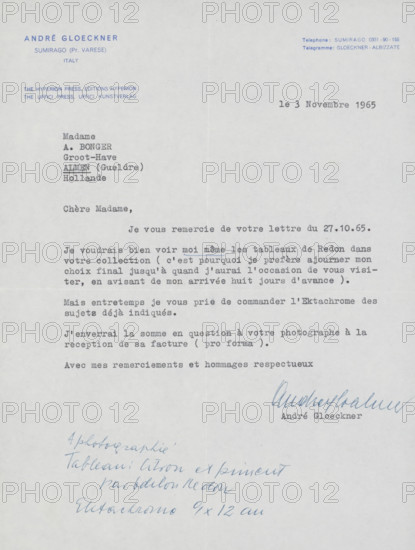 Letter to Françoise WM Bonger, letter, watermark, writer (clerical worker): André Gloeckner,