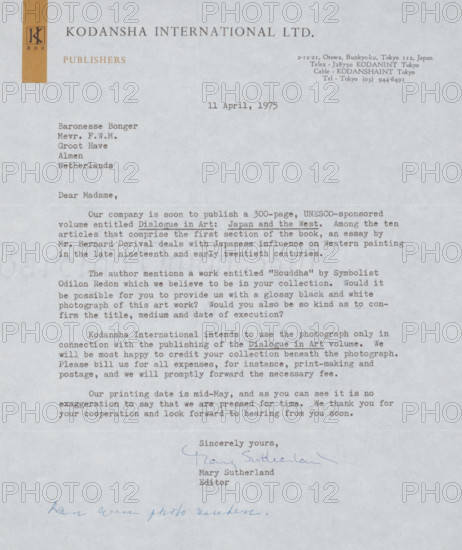 Letter to Françoise WM Bonger, letter, writer (clerical worker): Kodansha International Ltd.,