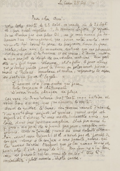 Letter to Andries Bonger, letter, writer (clerical worker): Émile Bernard, Cairo (city),