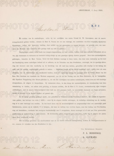 Letter to Lambertus Hardenberg (1822-1900), letter, writer (clerical worker): Pierre Louis