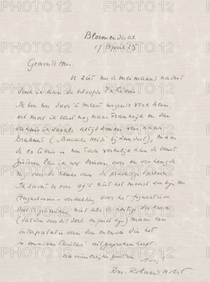 Letter to Wolbert J. Vroom, letter, writer (clerical worker): Richard Nicolaüs Roland Holst,