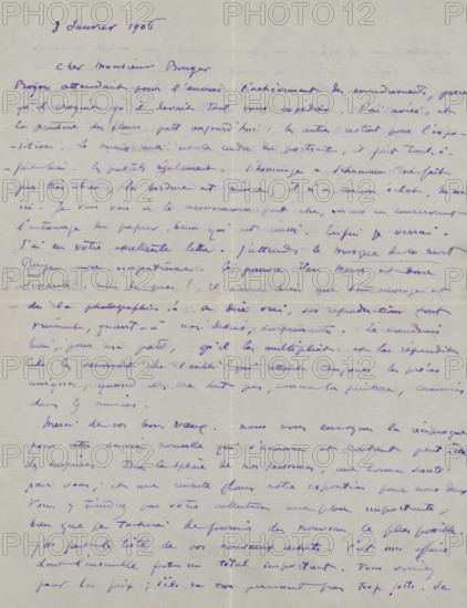 Letter to Andries Bonger, letter, watermark, writer (clerical worker): Odilon Redon, Paris,